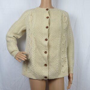 Vintage Handmade Knit Cardigan Cream Grandma Cable Stitch Cottagecore Vtg Wool